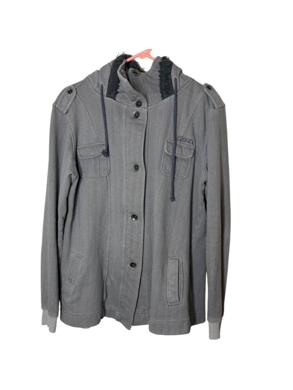 Ezekiel Women's XL Herringbone Military Utility Jacket Y2K Streetwear Surf Gray